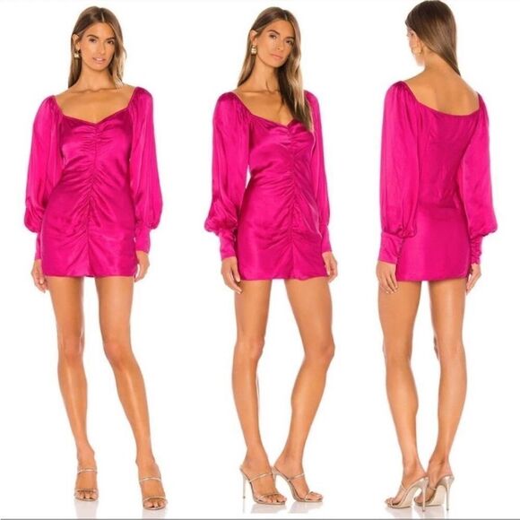 NWT Rococo Sand Hot Pink Barbiecore Satin Ruched Poppy Mini Dress Large - Picture 16 of 16